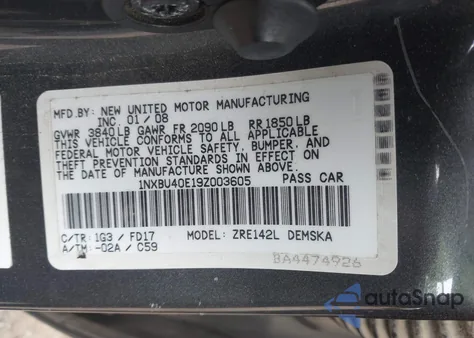 2009 Toyota Corolla S из США, поврежденный, VIN 1NXBU40E19Z003605